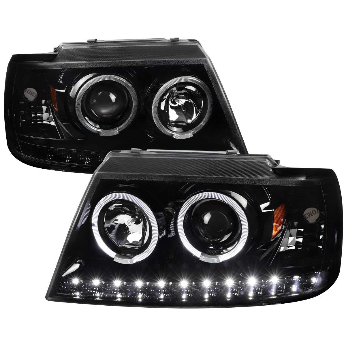 Spec-D 02-05 Ford Explorer Dual Halo Projector Headlights Strip Black