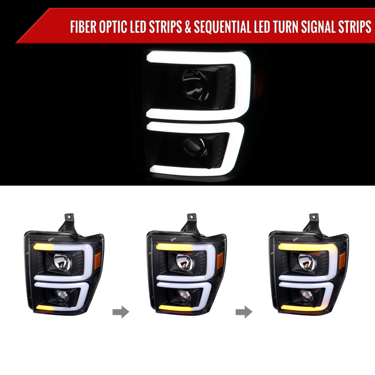 Spec-D 08-10 Ford F250/F350/F450/F550 Sequential Headlights Black