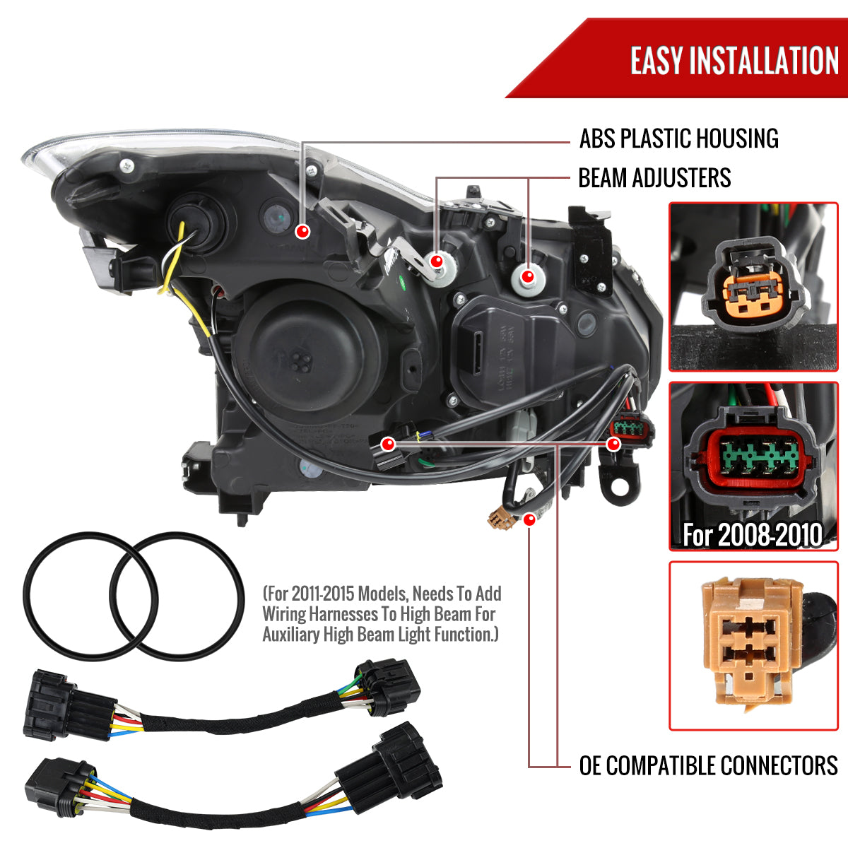 Spec-D 08-13 G37 14-15 Q60 2DR Headlights OEM Style Black/Clear