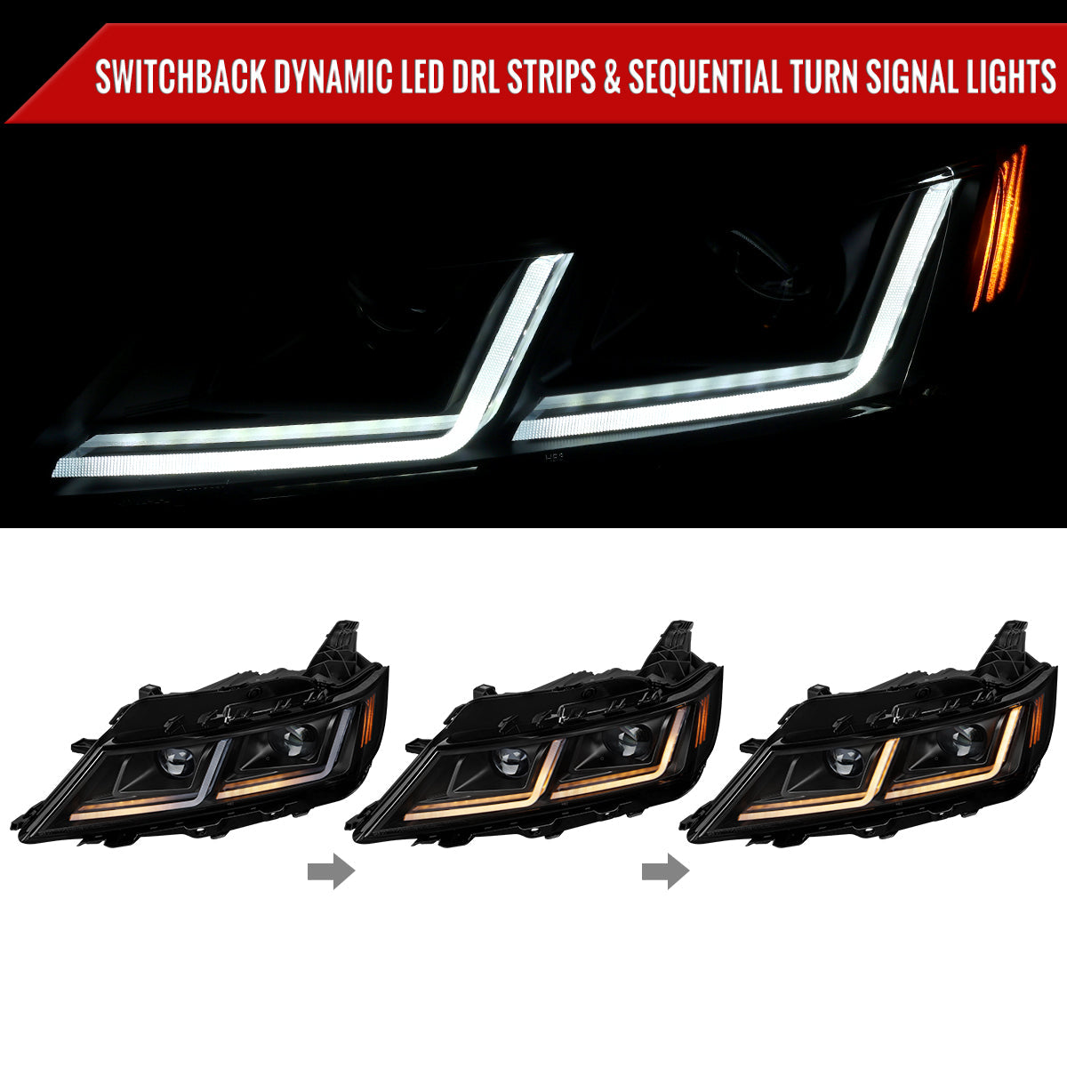 Spec-D 14-20 Chevy Impala Headlights Full LED Sequential Matte Black