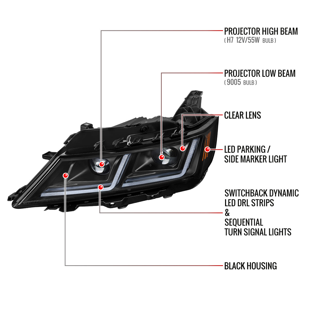 Spec-D 14-20 Chevy Impala Headlights Full LED Sequential Matte Black