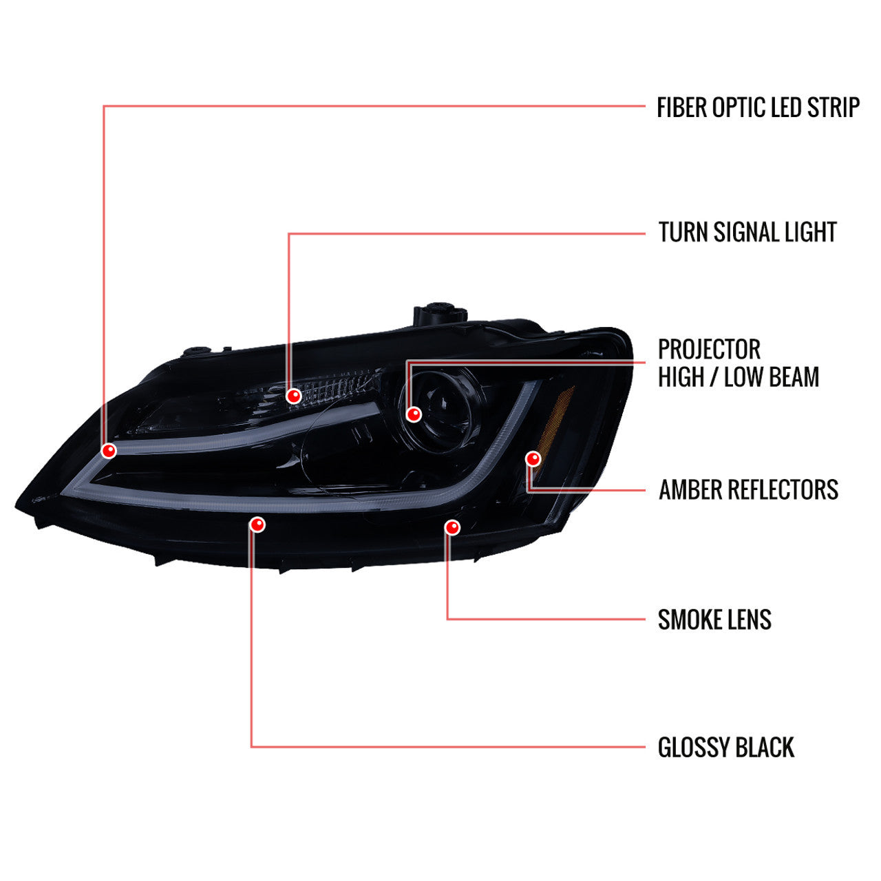 Spec-D 11-18 VW Jetta MK6 Headlights LED Bar Projector Black/Smoked