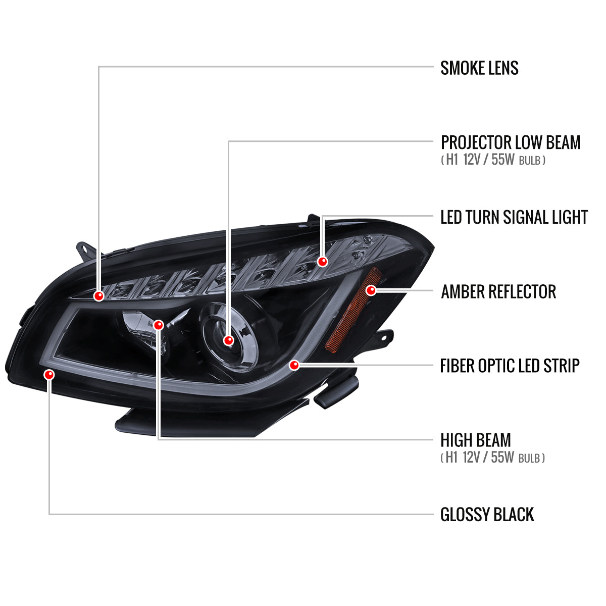 Spec-D 08-12 Chevy Malibu Headlights Projector Glossy Black/Smoked