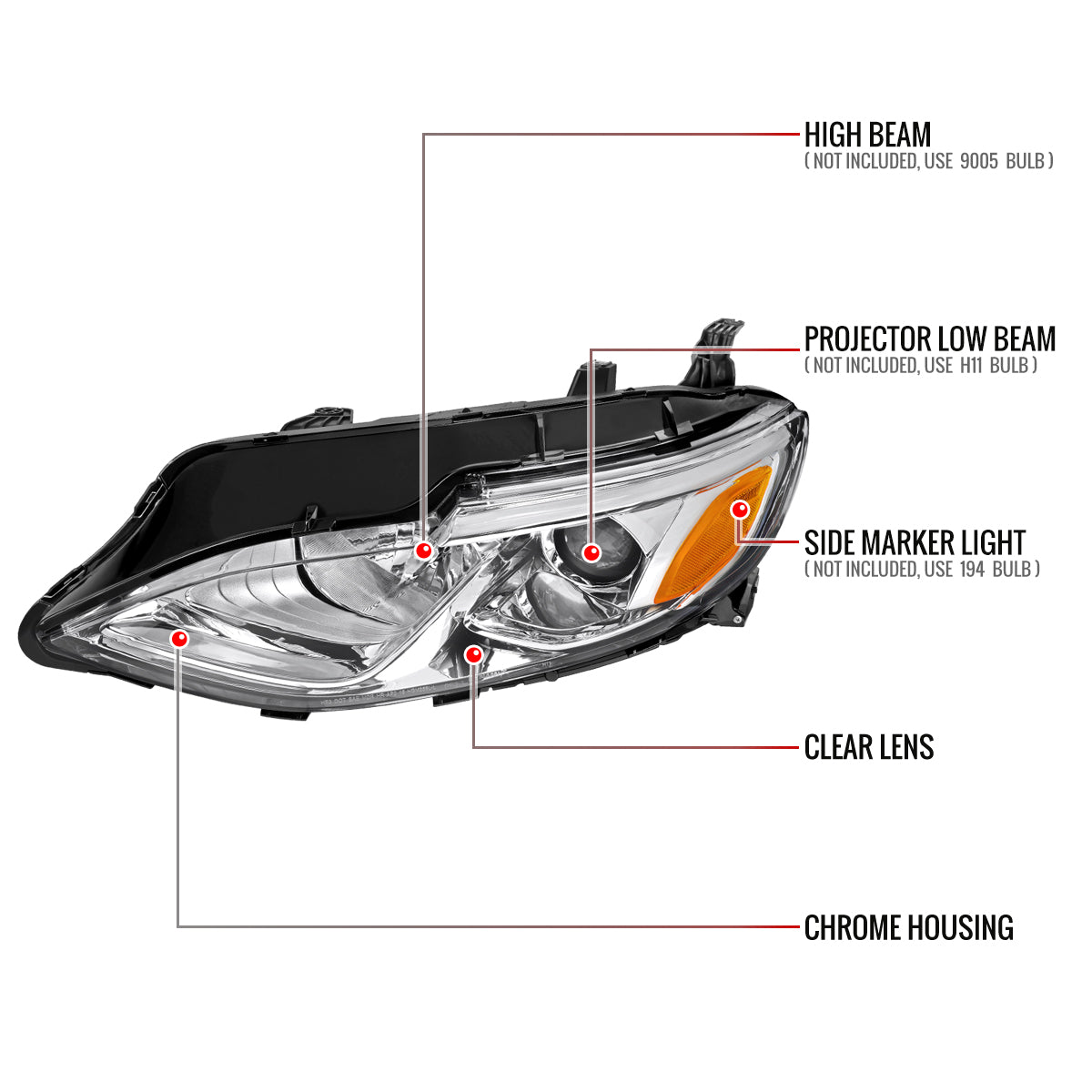 Spec-D 19-24 Chevy Malibu Projector Headlights OEM Style Chrome