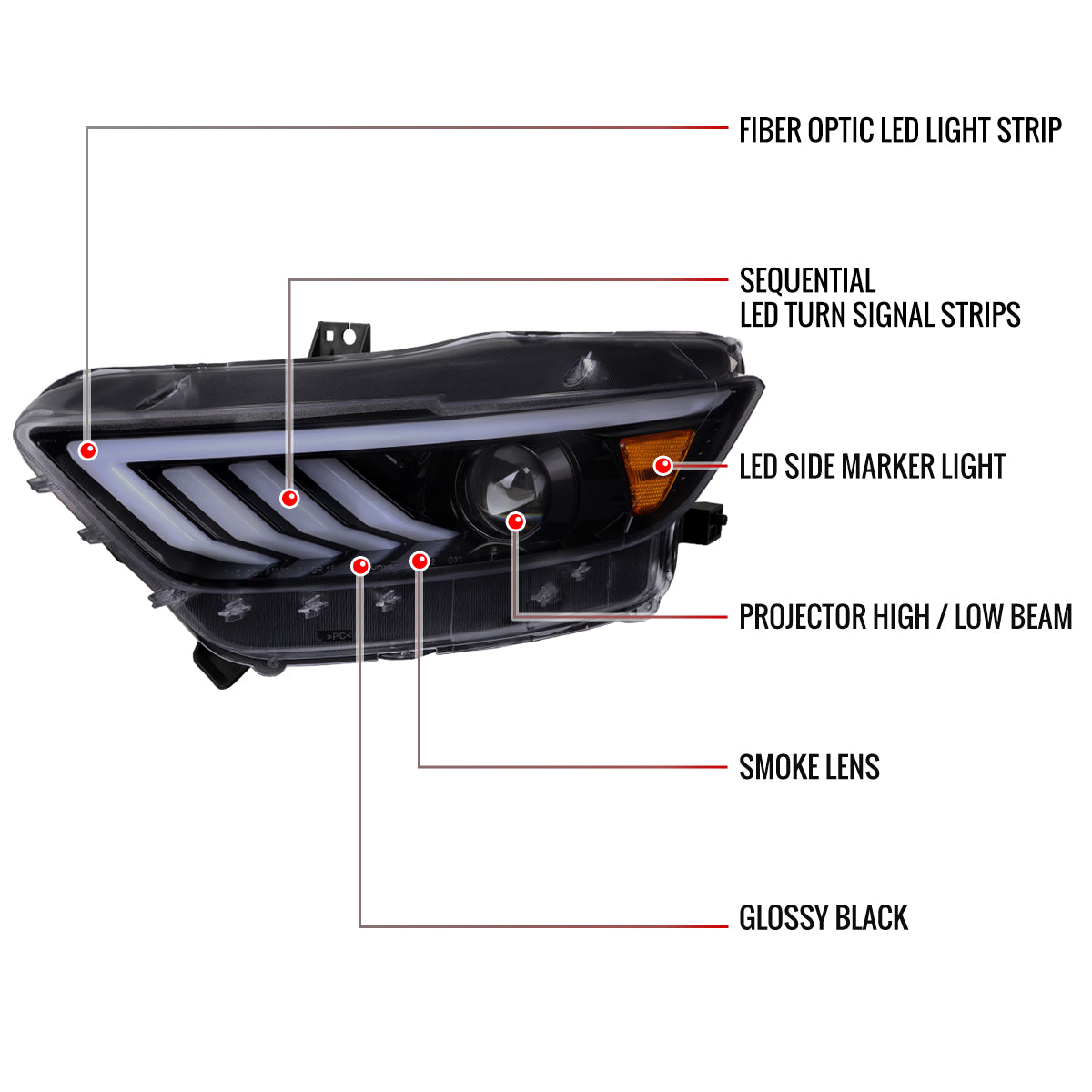 Spec-D 15-22 Ford Mustang OEM HID Projector Headlights Chrome