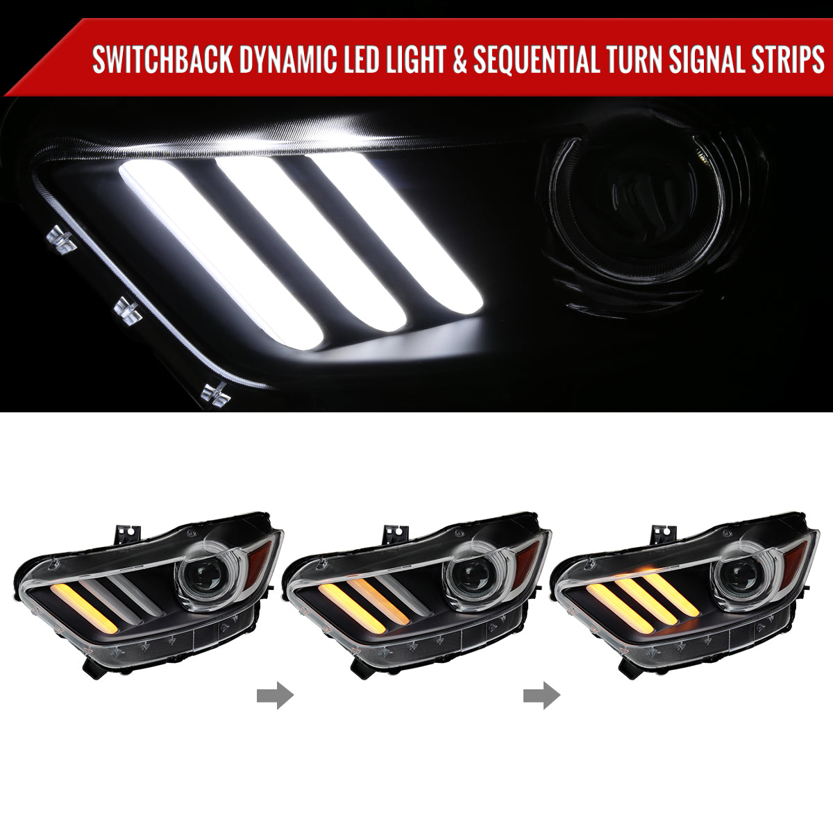 Spec-D 15-17 Ford Mustang HID/Xenon SEQ LED Projector Headlights Black