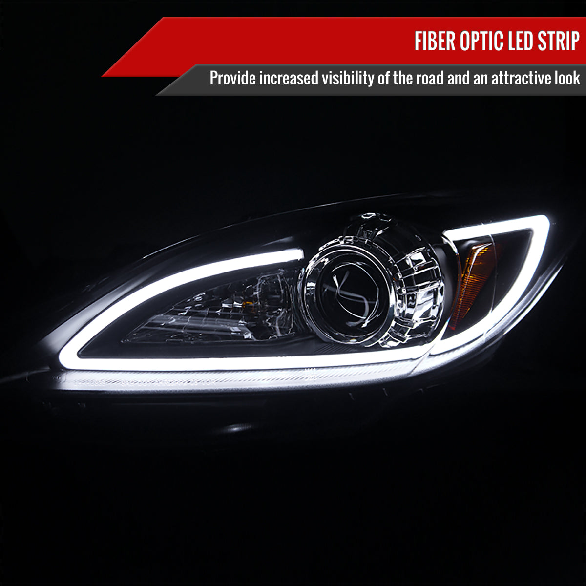 Spec-D 10-13 Mazda 3 Projector Headlights LED Strip Black MZ310JM
