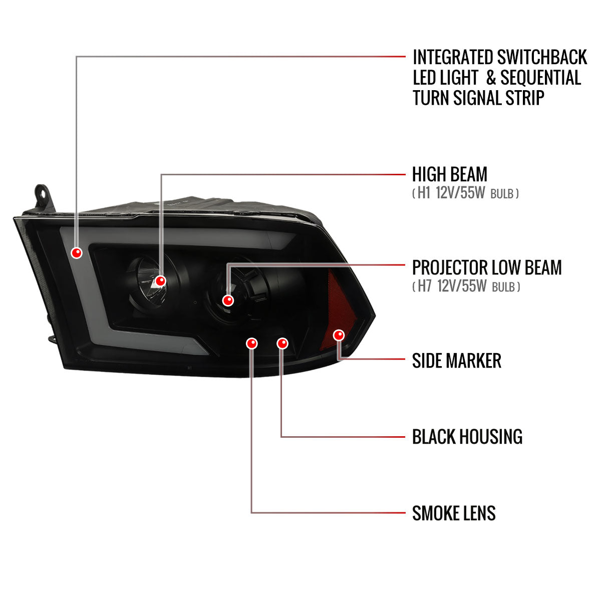 Spec-D 10-18 Dodge Ram/19-21 Ram Classic SEQ Pro Headlights Blk/Smoked