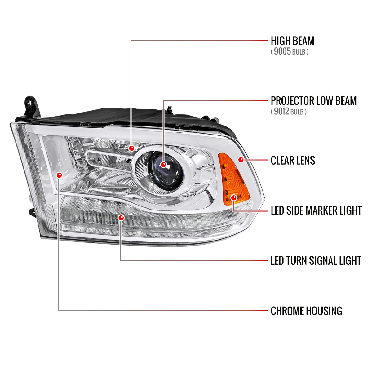 Spec-D 13-18 Ram 1500 2500 3500 Headlights LED Bar Chrome