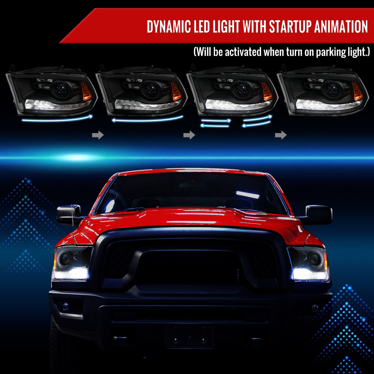 Spec-D 13-18 Ram 1500 2500 3500 SEQ Bar Projector Headlights Black