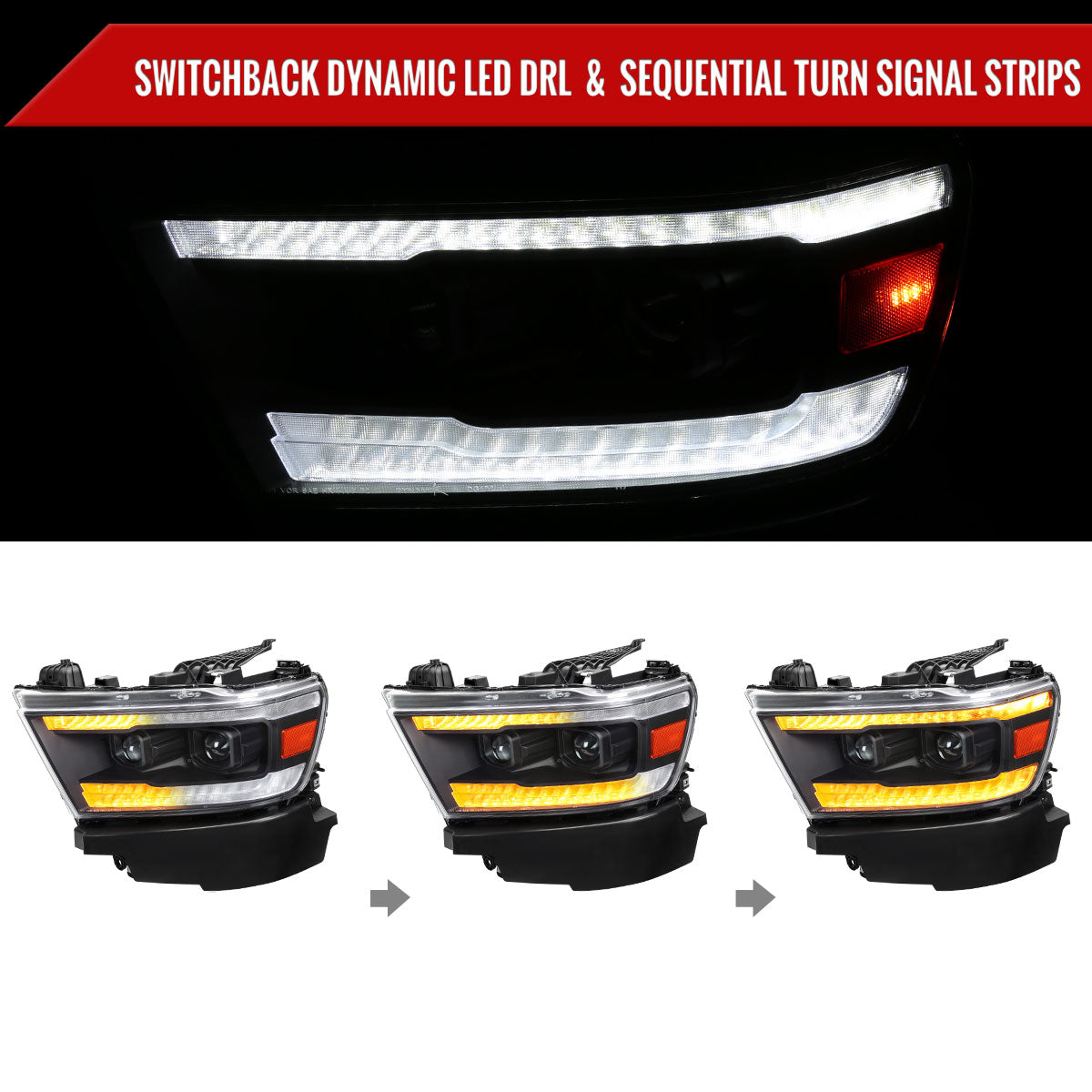 Spec-D 19-24 Ram 1500 Projector Headlights Sequential LED Black