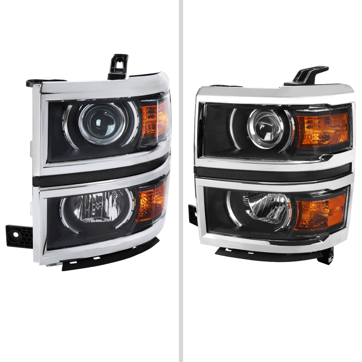 Spec-D 14-17 Silverado 1500 Headlights Matte Black/Chrome Trim