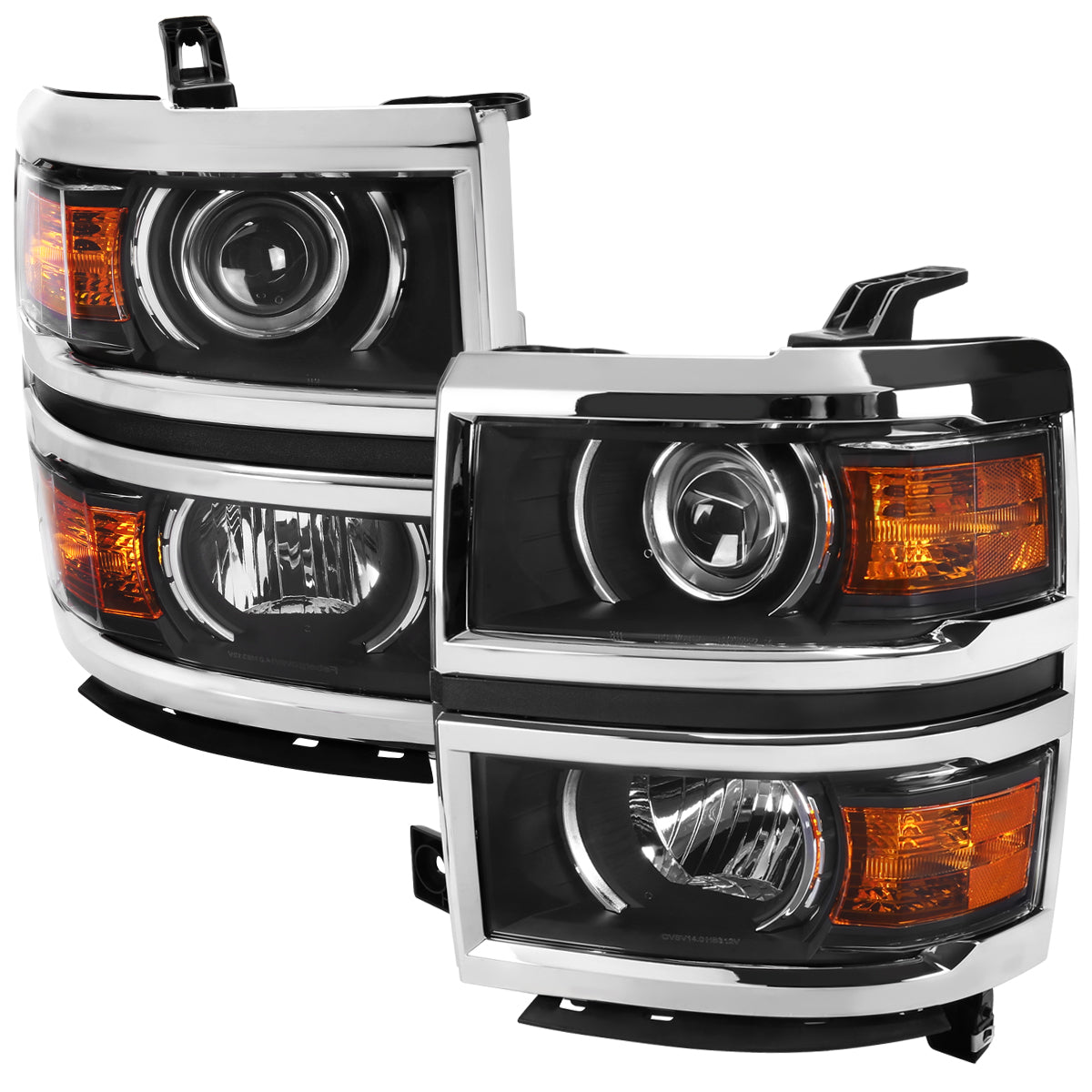 Spec-D 14-17 Silverado 1500 Headlights Matte Black/Chrome Trim