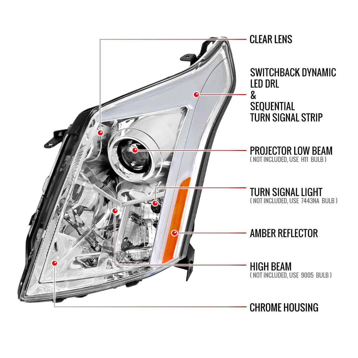 Spec-D 10-16 Cadillac SRX Sequential LED Headlights Chrome