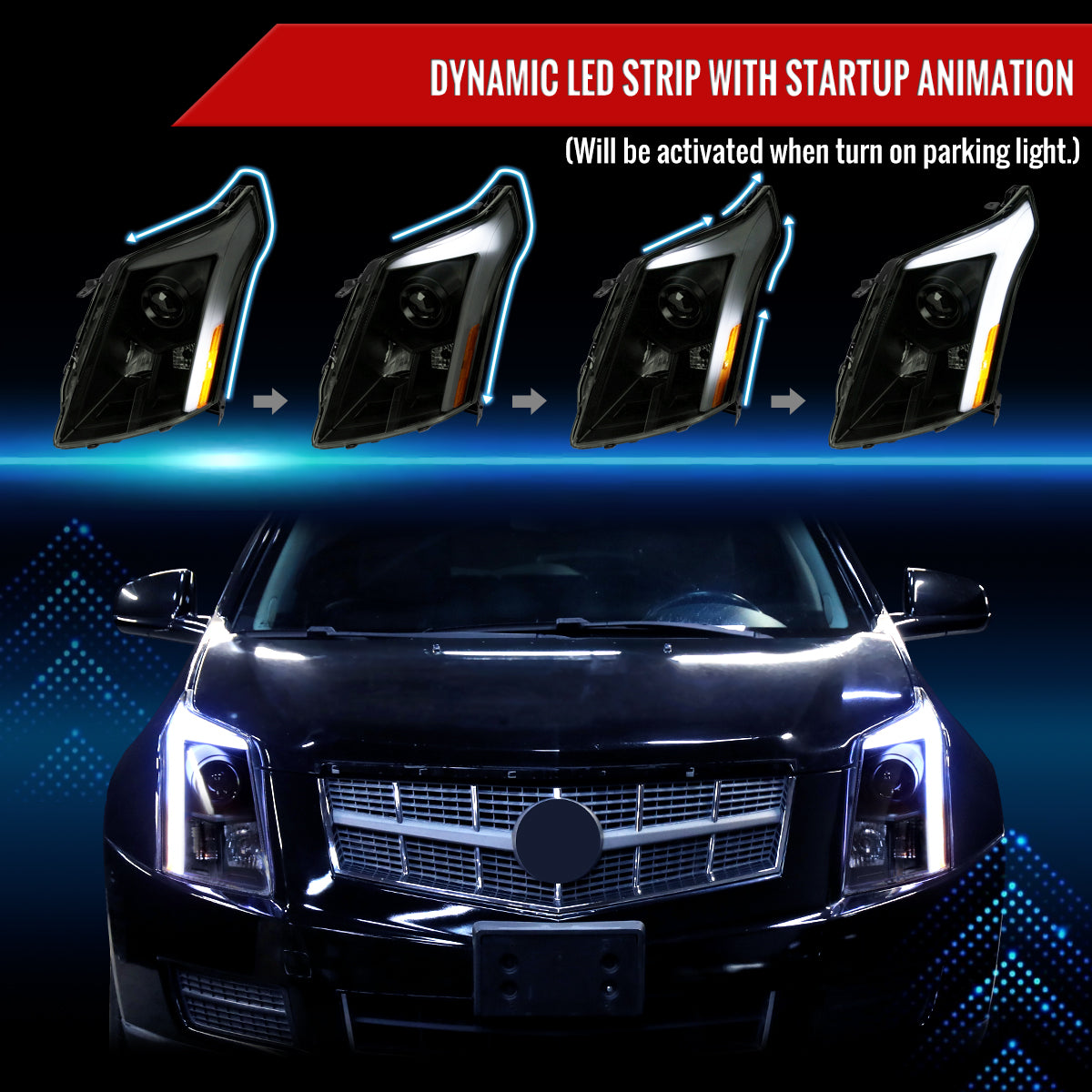 Spec-D 10-16 Cadillac SRX Sequential LED Headlights Black/Smoked