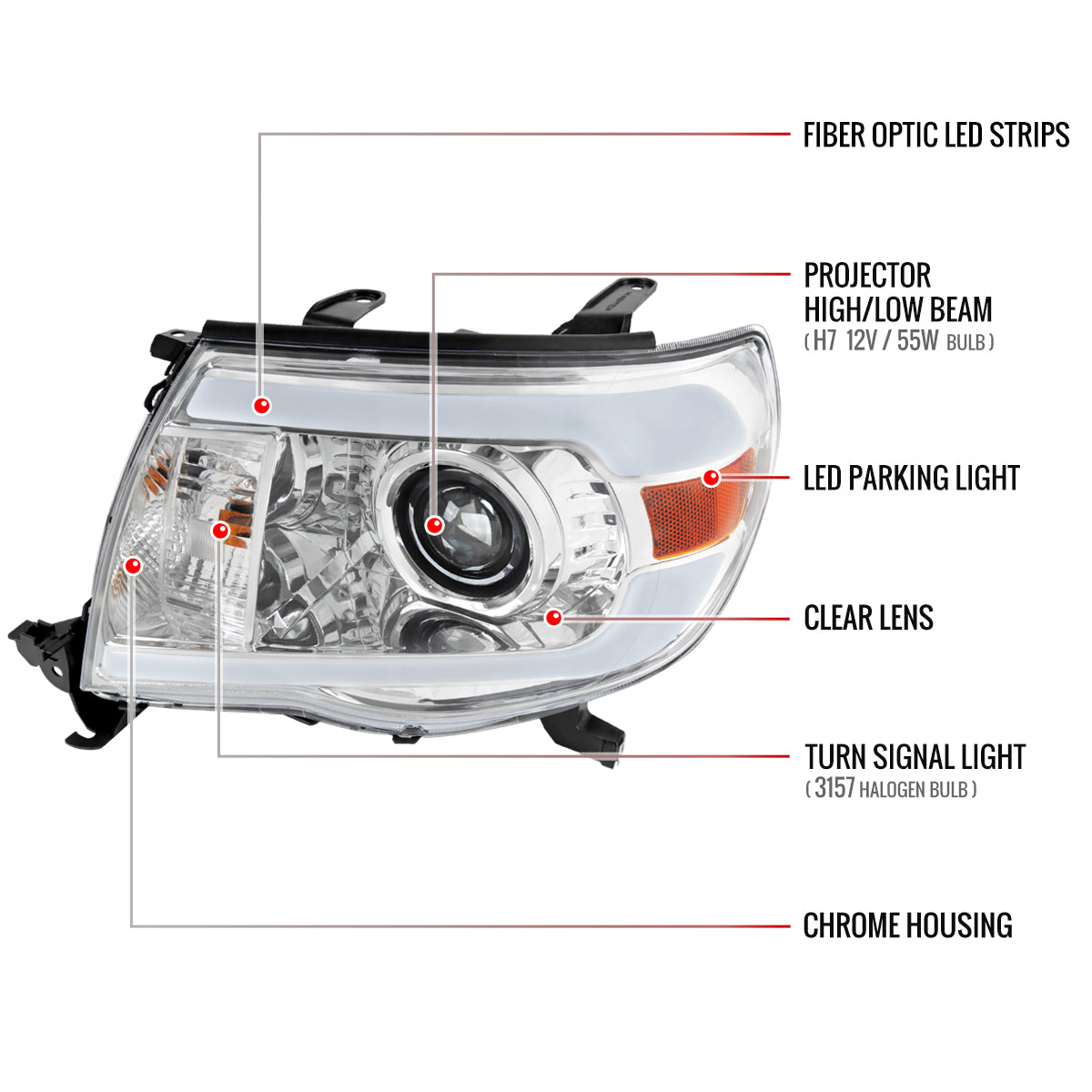 Spec-D 05-11 Tacoma LED Bar Projector Headlights Chrome