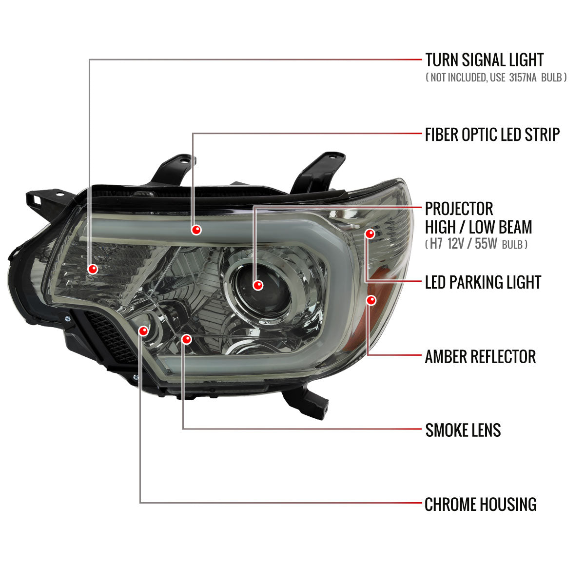 Spec-D 12-15 Tacoma Projector Headlights Parking Light Chrome/Smoked