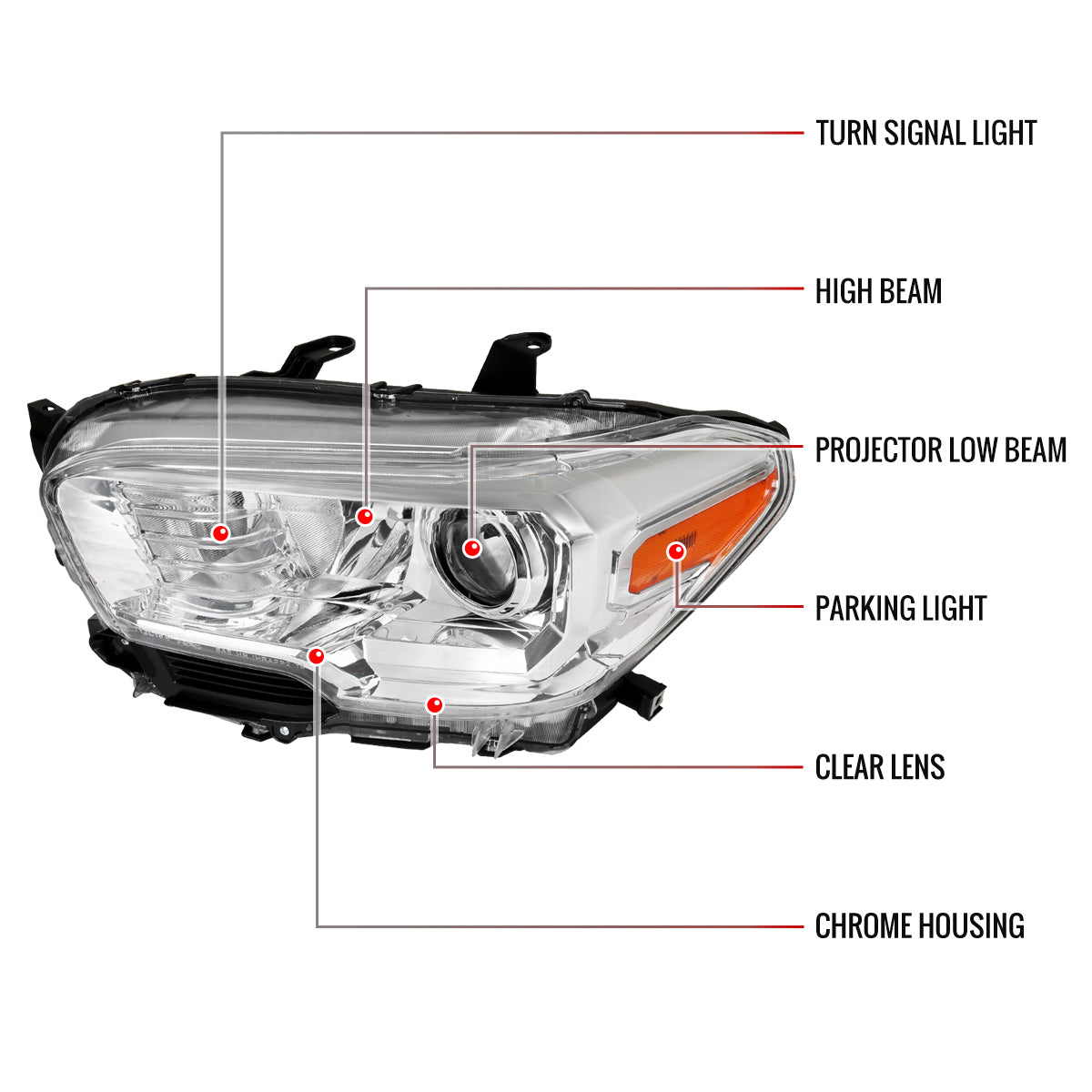 Spec-D 16-23 Toyota Tacoma Driver Replacement Projector Headlight Chrome