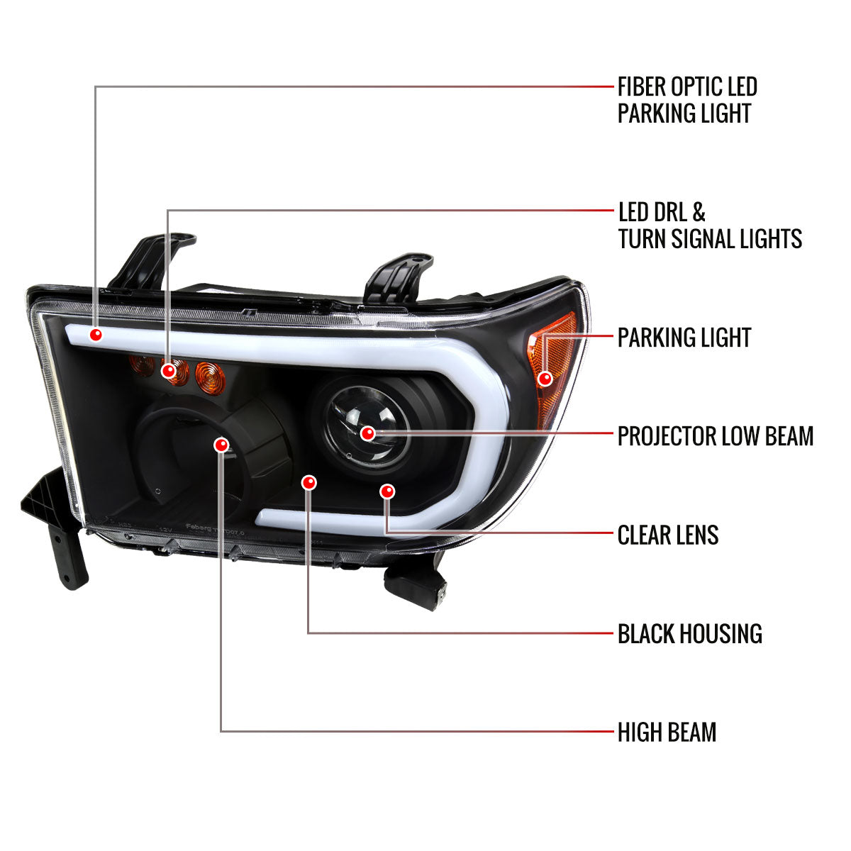 Spec-D 07-13 Tundra/ 08-17 Sequoia Headlights OEM Style Black
