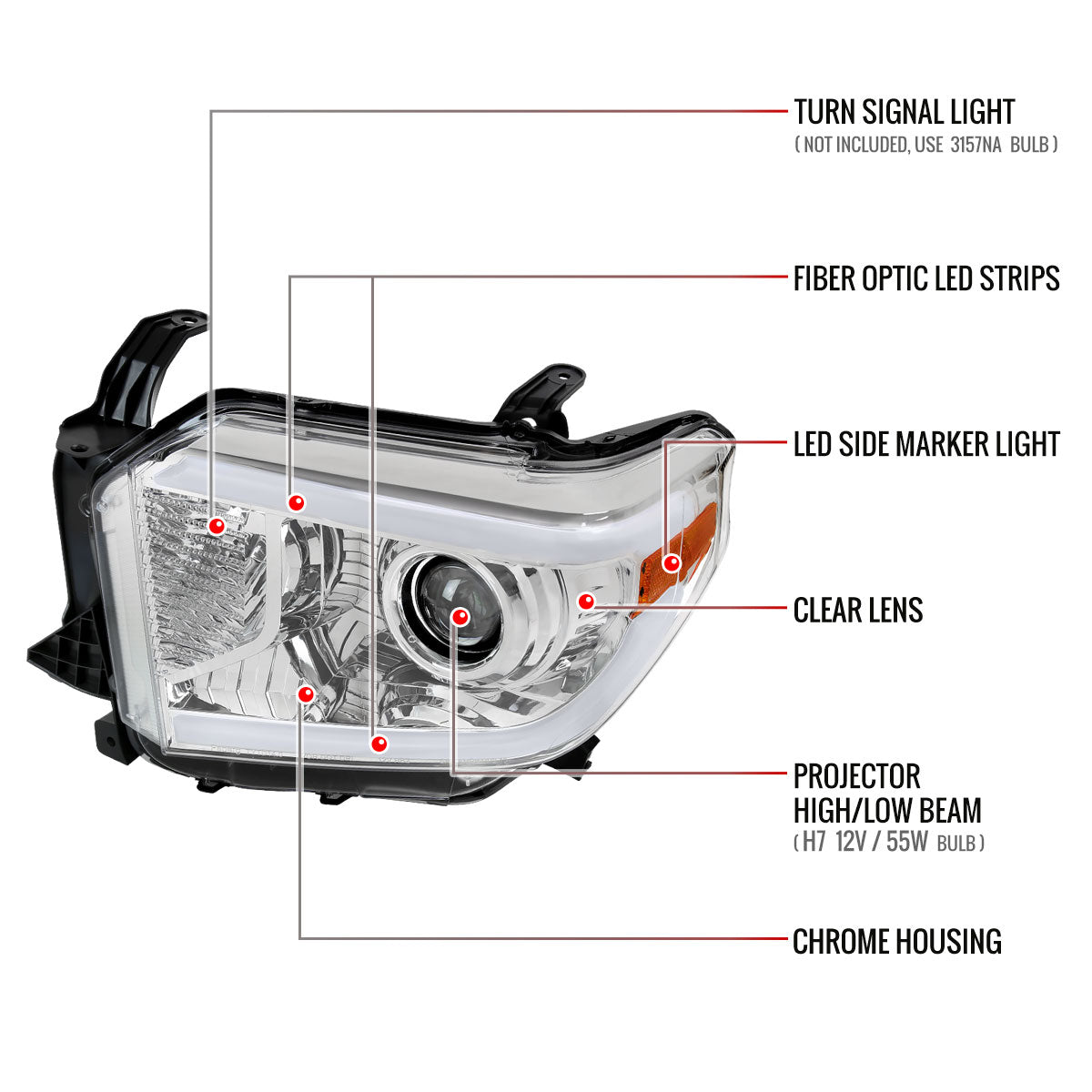 Spec-D 14-21 Toyota Tundra LED Projector Headlights Chrome