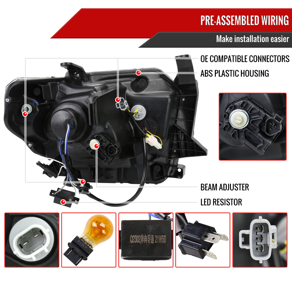 Spec-D 14-21 Tundra SEQ Bar Projector Headlights Chrome/Smoked