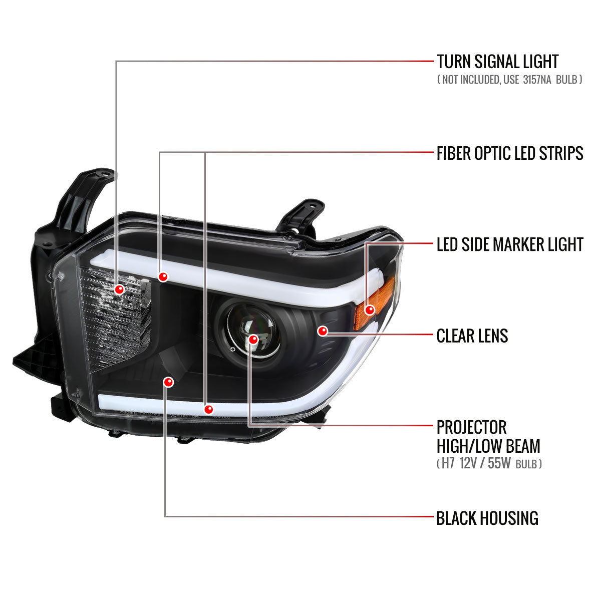 Spec-D 14-21 Toyota Tundra LED Projector Headlights Black