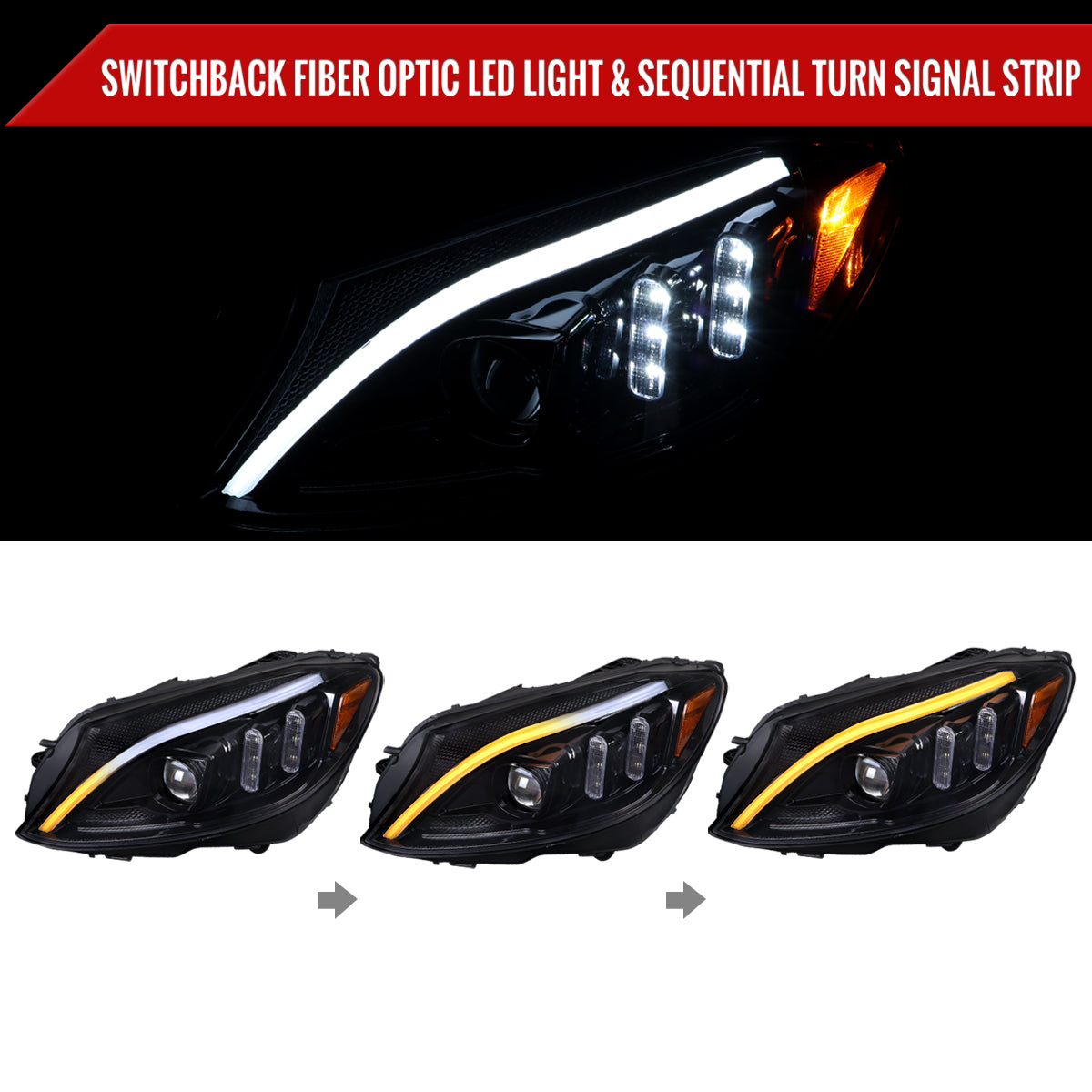 Spec-D 15-18 Mercedes C-Class W205 Sequential Headlights Black/Smoked
