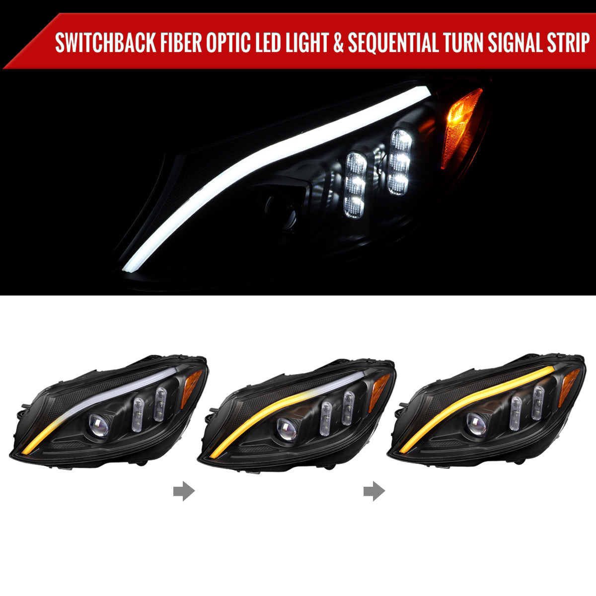 Spec-D 15-18 Mercedes-Benz C-Class W205 SEQ LED Headlights Black