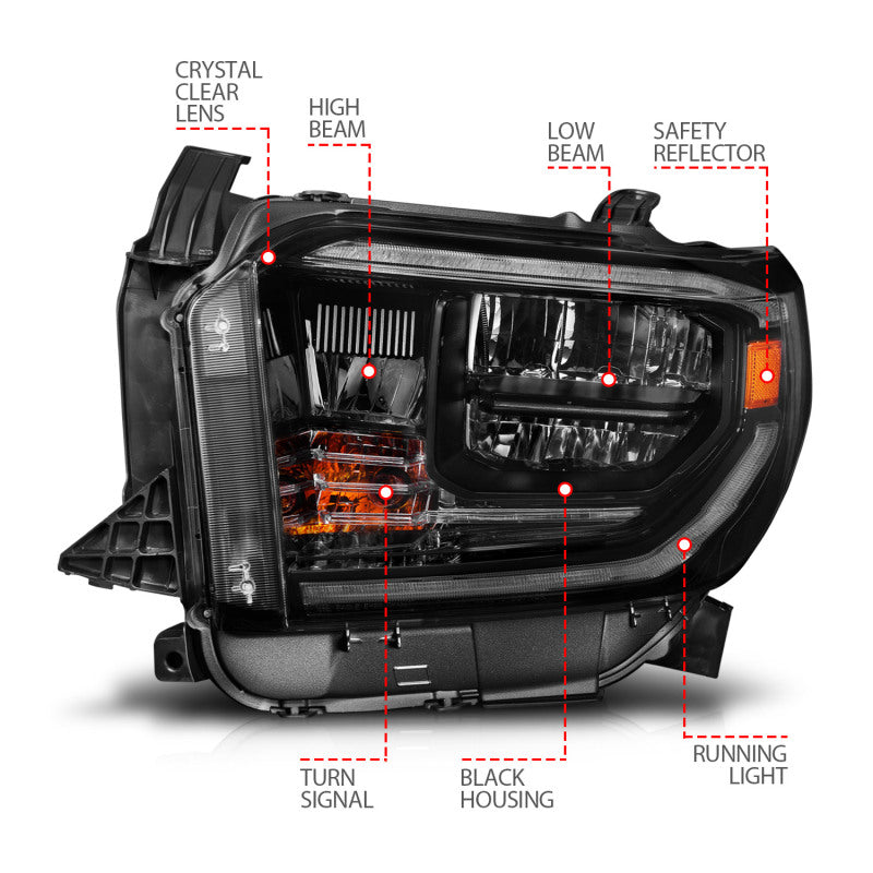 ANZO 2014-2021 Toyota Tundra LED Crystal Headlights w/ Switchback Black Housing w/ DRL 111533