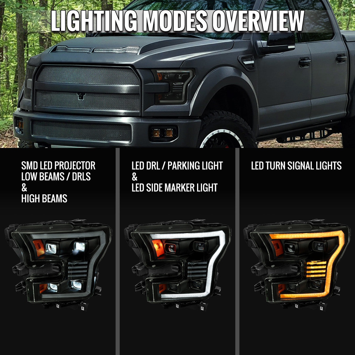 Spec-D 15-17 Ford F-150 Led Projector HID Headlight Black/Smoked Lens