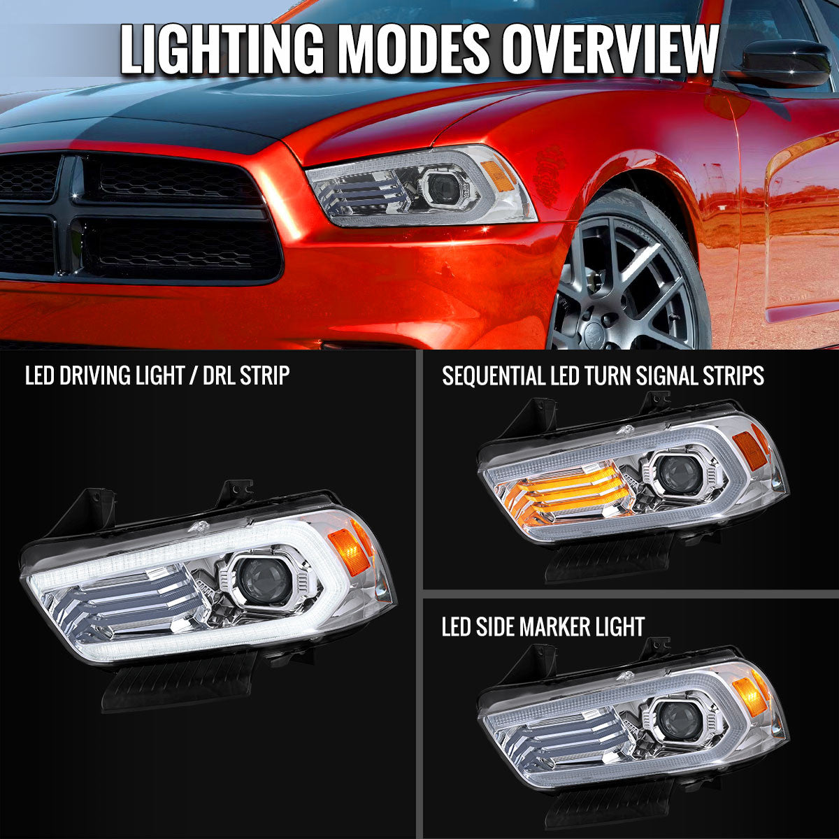 Spec-D 11-14 Dodge Charger Projector Headlights Sequential Chrome