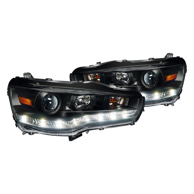 Spec-D 08-15 Lancer EVO Headlights Projector LED Strip Black/Clear