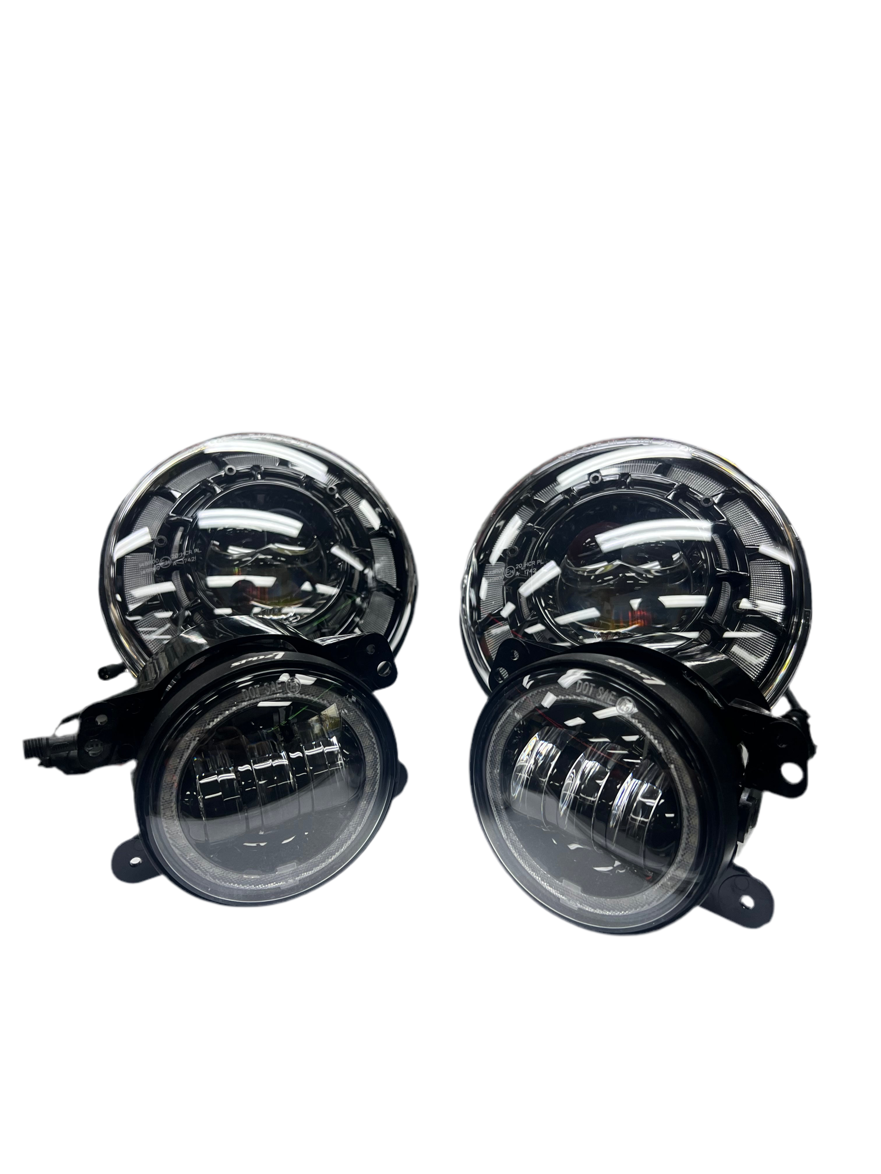 SPDZ1 Oculus 7” RGB LED Headlights with LED RGB Fog Light Kit – App Controlled Multi-Mode Halo