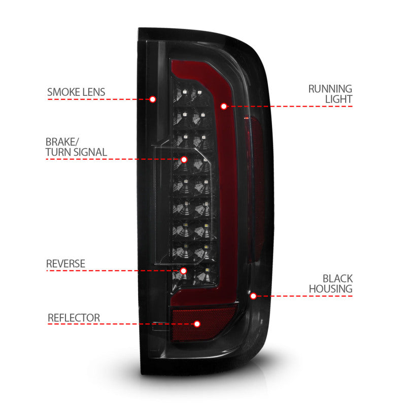 ANZO 15-21 Chevrolet Colorado Full LED Tail Lights w/ Red Lightbar Black Housing Smoke Lens 311433
