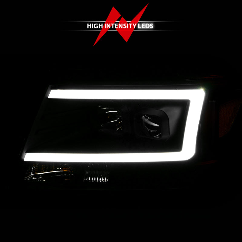 ANZO 2004-2008 Ford F-150 Projector Headlights w/ Light Bar Black Housing 111541