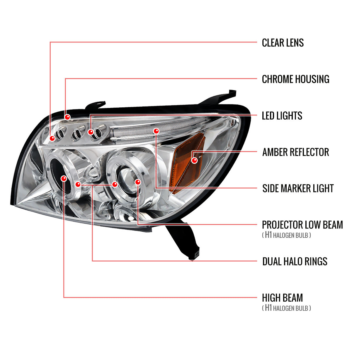Spec-D 03-05 4Runner Dual Halo Projector Headlights Chrome