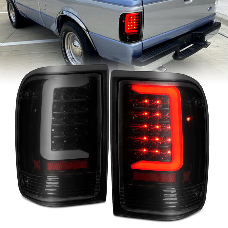 ANZO 1993-1997 Ford Ranger LED Tail Lights w/ Light Bar Black Housing Clear Lens 311360