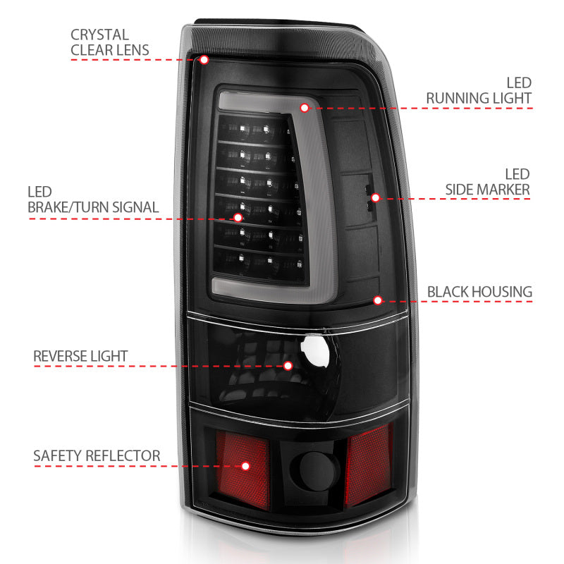 ANZO 2003-2006 Chevy Silverado 1500 LED Taillights Plank Style Black w/Clear Lens 311333