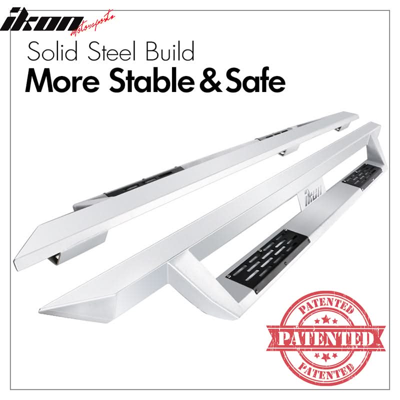 2009-2023 Dodge Ram 2500 3500 IKON V1 Silver Running Board Solid Steel