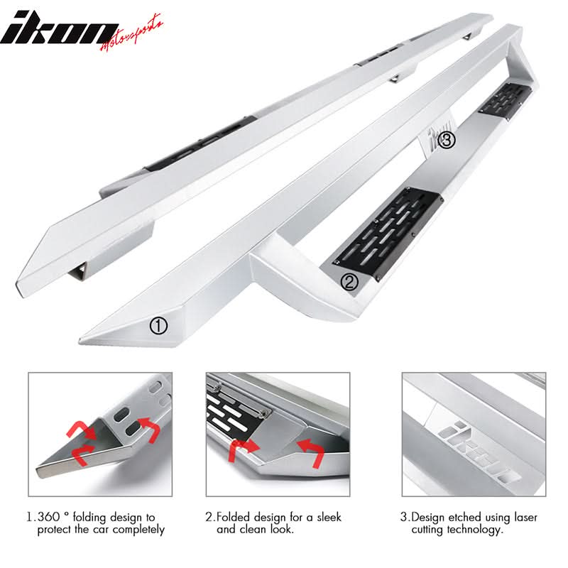 2009-2023 Dodge Ram 1500 IKON V1 Silver Running Boards Solid Steel