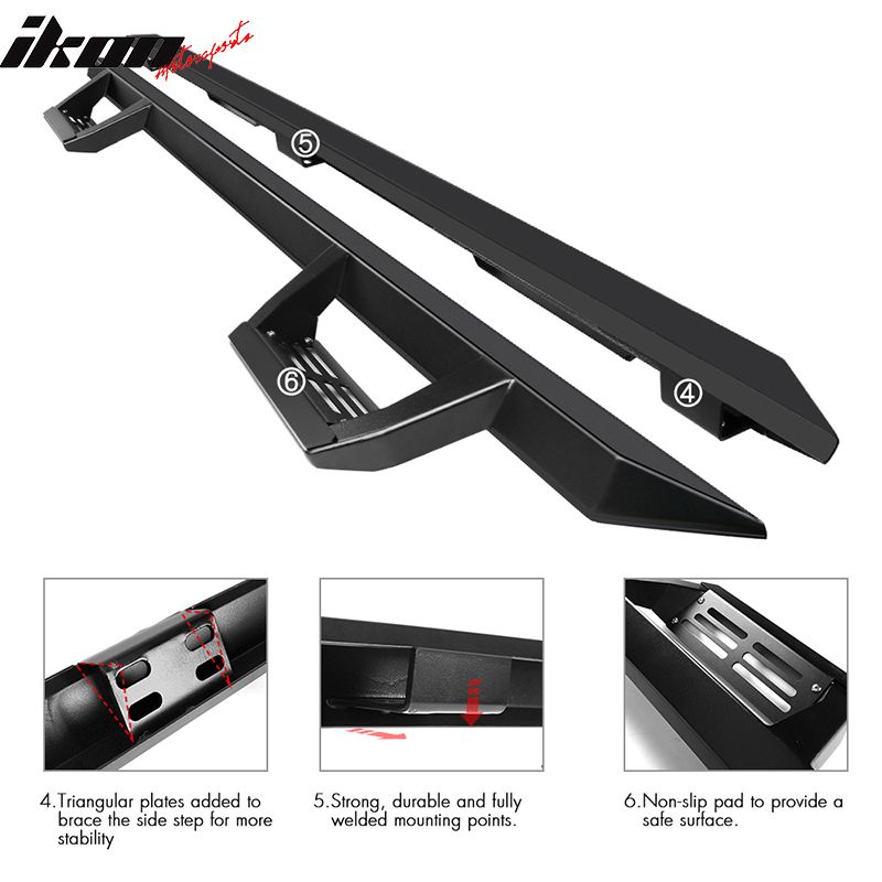 2009-2023 Dodge Ram 2500 3500 IKON V2 Black Running Boards Solid Steel