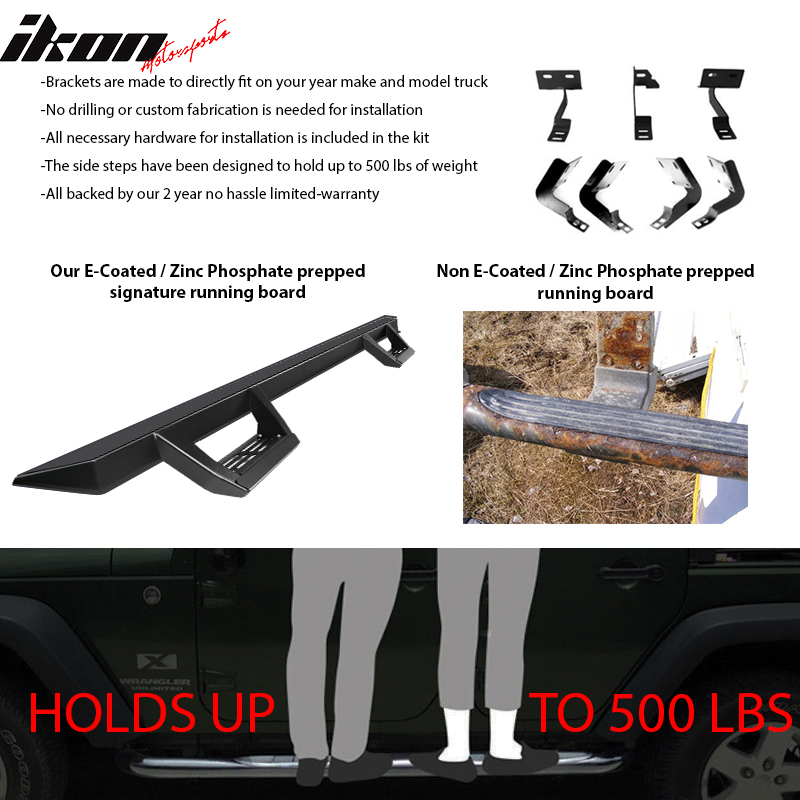 1999-2016 Ford F-250 Superduty IKON V2 Black Running Board Solid Steel