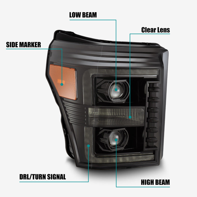 AlphaRex 11-16 Ford Super Duty PRO-Series Halogen Projector Headlights Alpha-Black