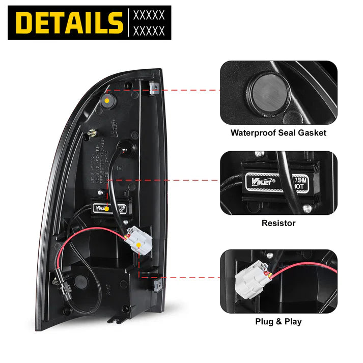 Winjet 2005-2015 Toyota Tacoma LED Tail Light w/Yellow Turn Signal Light - Chrome / Red