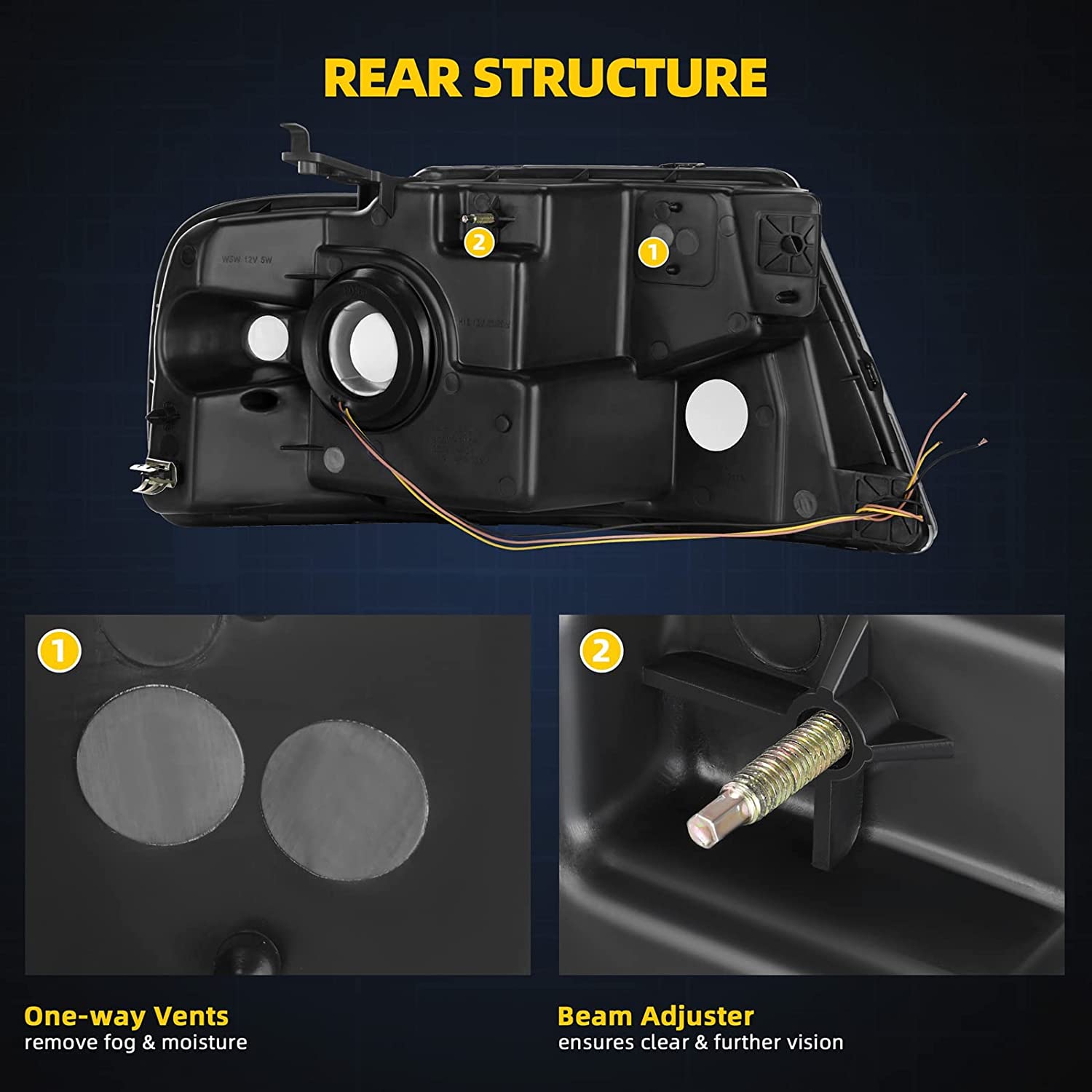 2004-2008 Ford F150 Switchback Turn Signal Headlights With Black Housing