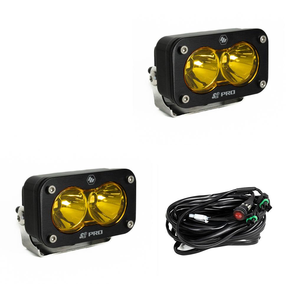 Baja Designs S2 Pro Black LED Auxiliary Light Pod Pair - Amber Spot Pattern