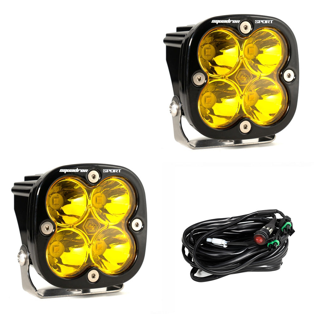 Baja Designs Squadron Sport Black LED Auxiliary Light Pod Pair - Spot - Amber