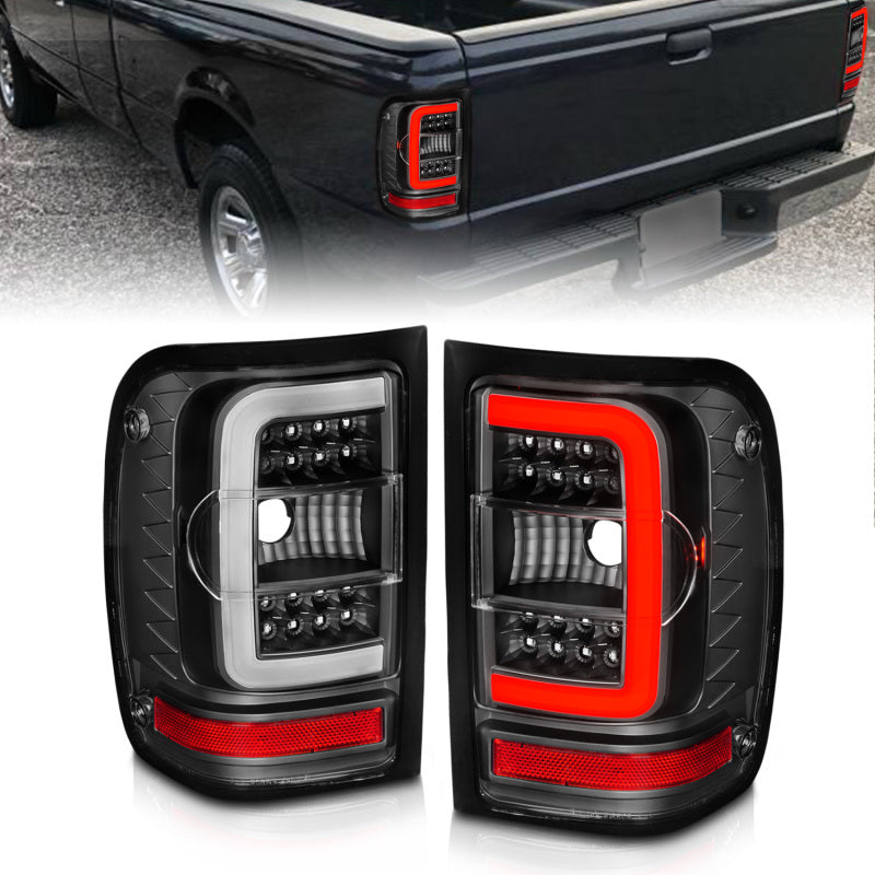 ANZO 2001-2011 Ford Ranger LED Tail Lights w/ Light Bar Black Housing Clear Lens 311390