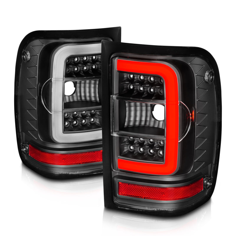 ANZO 2001-2011 Ford Ranger LED Tail Lights w/ Light Bar Black Housing Clear Lens 311390