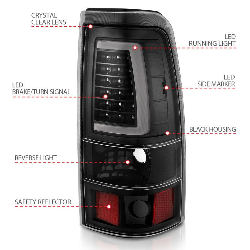 ANZO 2003-2006 Chevy Silverado 1500 LED Taillights Plank Style Black w/Clear Lens 311333